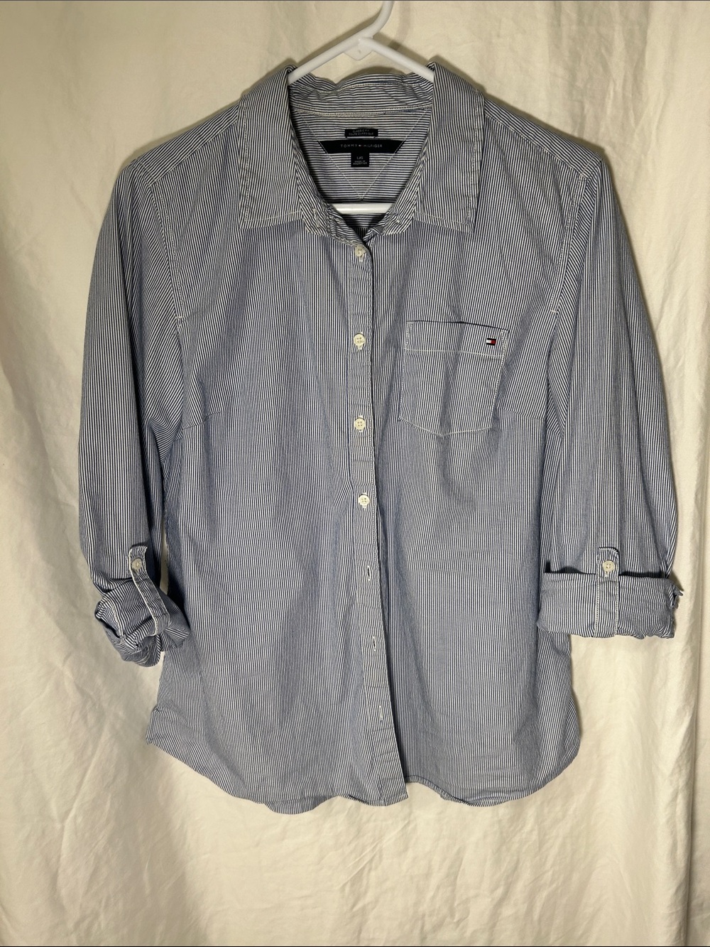 Tommy Hilfiger Light Blue Pinstripe Women’s Button-Down Shirt